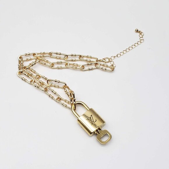 Authentic Louis Vuitton Lock and Key Gold Color with Gold Plated Chain Necklace - Picture 4 of 11